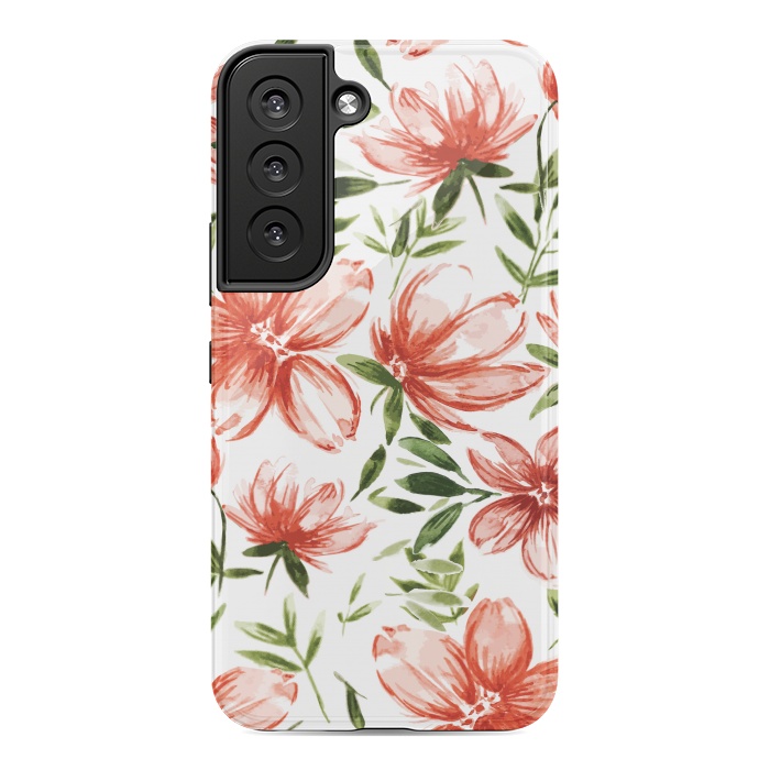 Galaxy S22 StrongFit Red Watercolor Flowers by Bledi