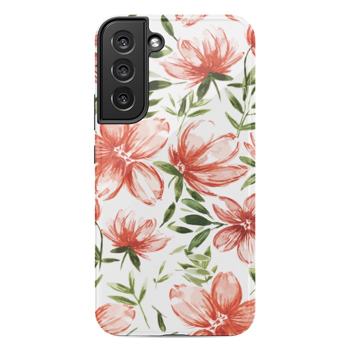 Galaxy S22 plus StrongFit Red Watercolor Flowers by Bledi