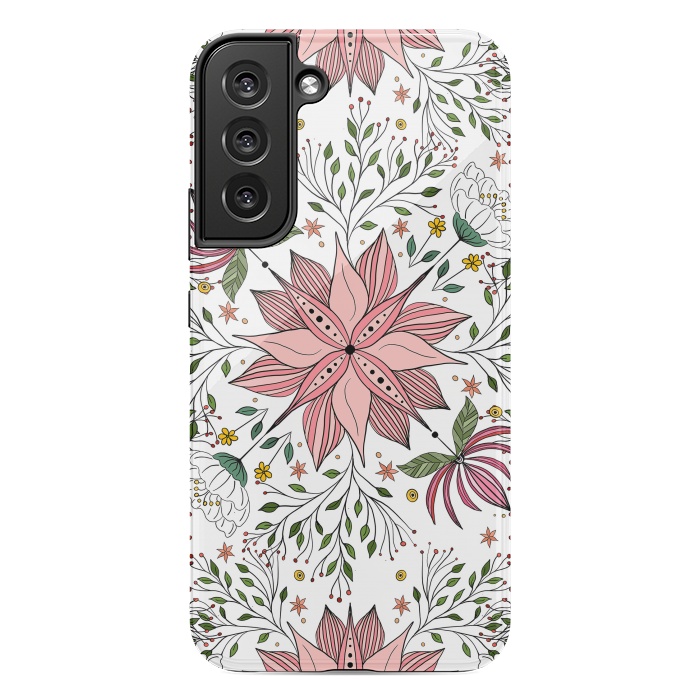 Galaxy S22 plus StrongFit Cute Vintage Pink Floral Doodles Tile Art by InovArts