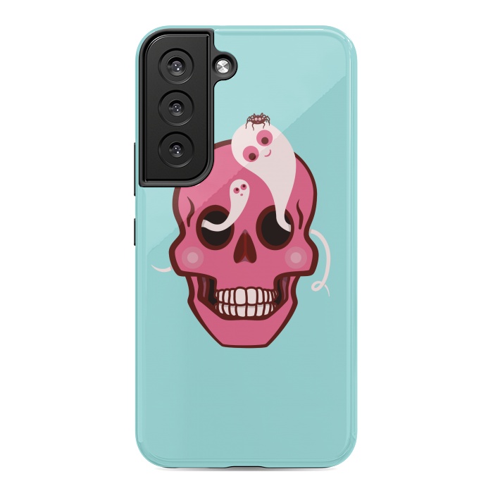 Galaxy S22 StrongFit Cute Pink Skull With Spider And Ghosts In Eyes by Boriana Giormova