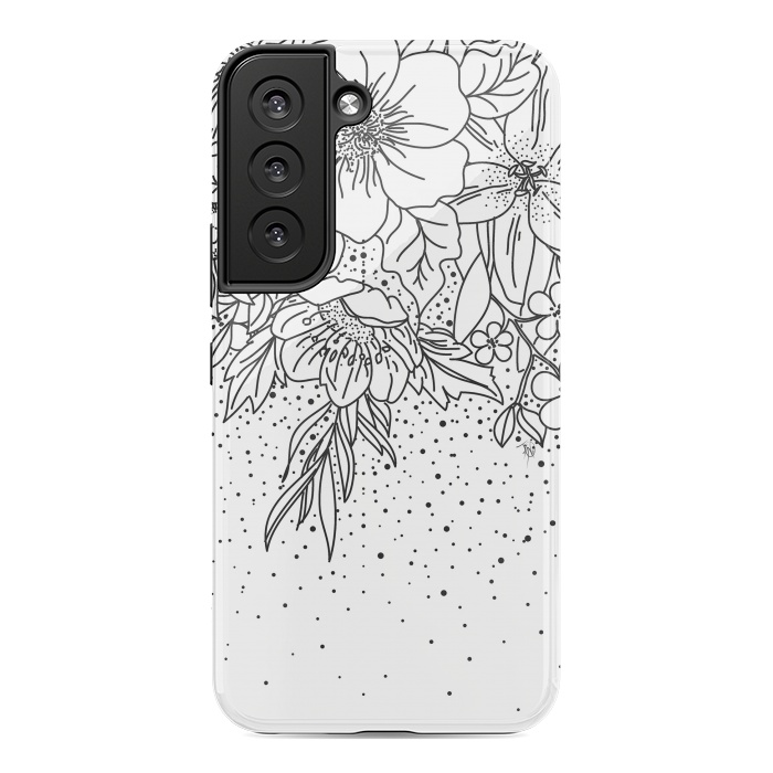 Galaxy S22 StrongFit Cute Black White floral doodles and confetti design by InovArts