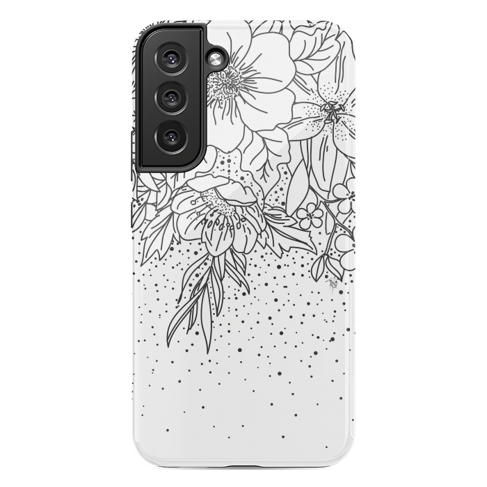 Galaxy S22 plus StrongFit Cute Black White floral doodles and confetti design by InovArts
