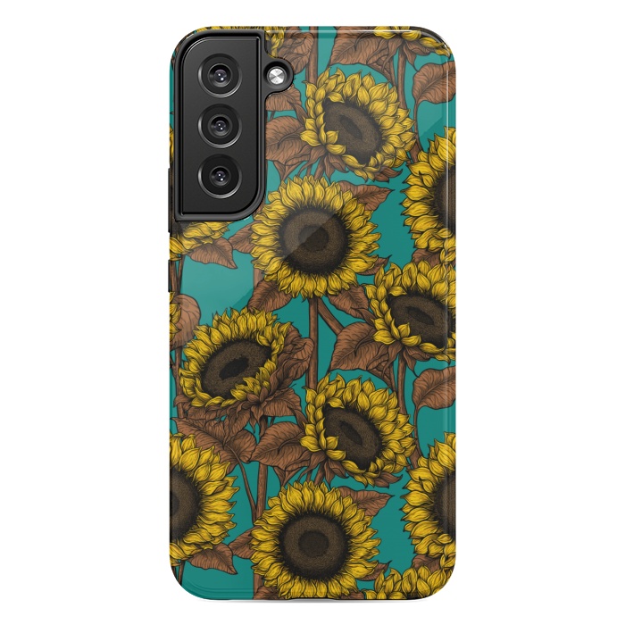 Galaxy S22 plus StrongFit Sunflowers on turquoise by Katerina Kirilova