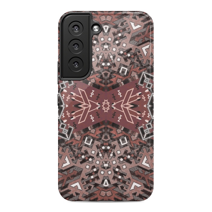Galaxy S22 StrongFit Ethnic geometric pattern in autumnal brown by Oana 