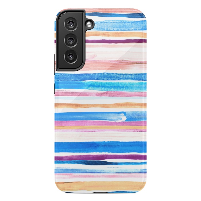 Galaxy S22 plus StrongFit Pastel Pink, Plum and Cobalt Blue Gouache Stripes by Micklyn Le Feuvre