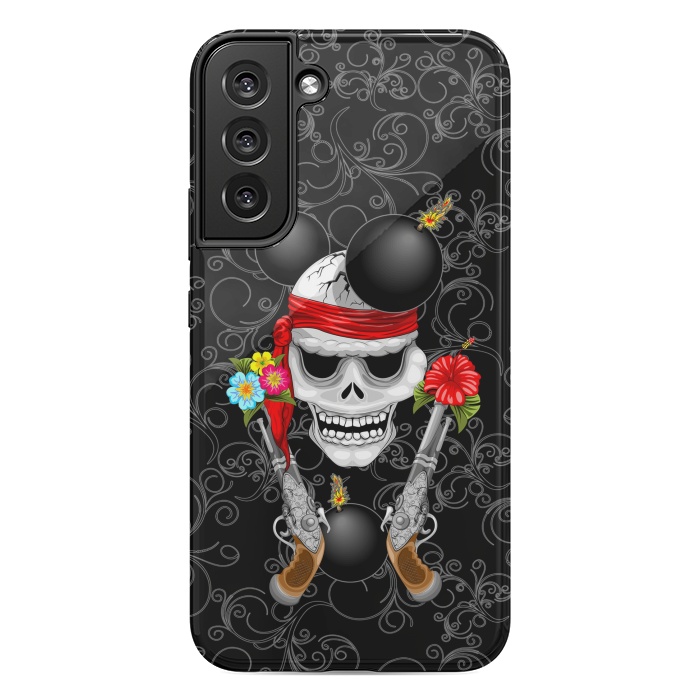 Galaxy S22 plus StrongFit Pirate Skull, Ancient Guns, Flowers and Cannonballs by BluedarkArt
