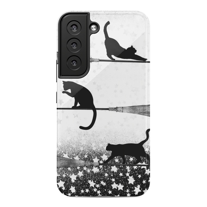 Galaxy S22 StrongFit black cats flying on witch brooms by Oana 