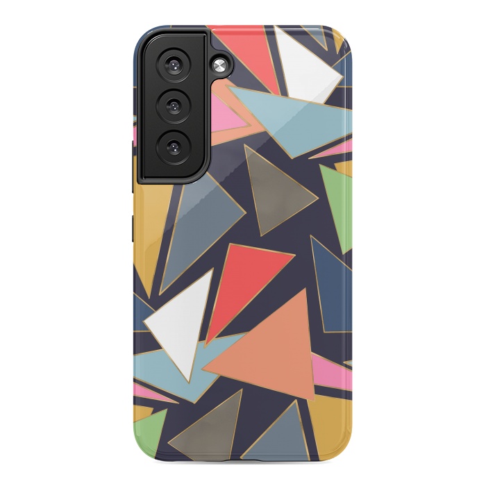 Galaxy S22 StrongFit Modern Contemporary Gold Strokes Colorful Triangles by InovArts