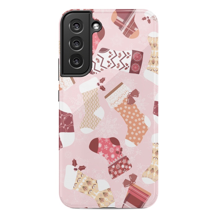 Galaxy S22 plus StrongFit Christmas Stockings in Pink and Orange by Paula Ohreen