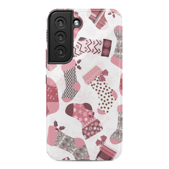 Galaxy S22 StrongFit Christmas Stockings in Pink and Gray by Paula Ohreen