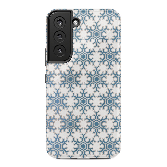 Galaxy S22 StrongFit Blue silver snowflakes christmas pattern by Oana 