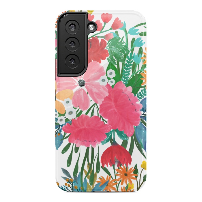 Galaxy S22 StrongFit Trendy Pink watercolor Floral Bouquet White Design by InovArts
