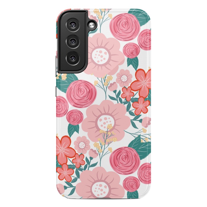 Galaxy S22 plus StrongFit Cute girly pink Hand Drawn Flowers design by InovArts