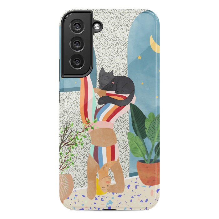 Galaxy S22 plus StrongFit Headstand, Cat Yoga, Active Woman Workout, Eclectic Colorful Pets Terrazzo by Uma Prabhakar Gokhale