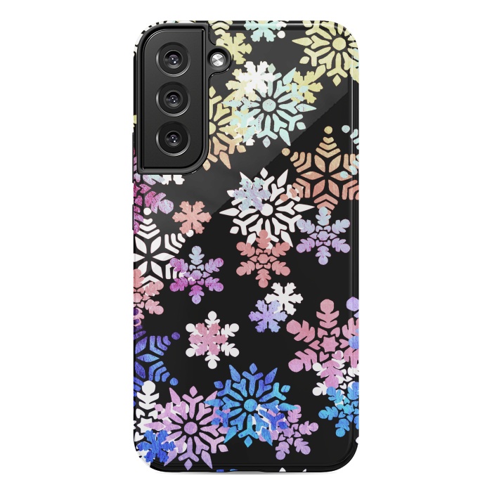 Galaxy S22 plus StrongFit Rainbow colourful snowflakes Christmas pattern by Oana 
