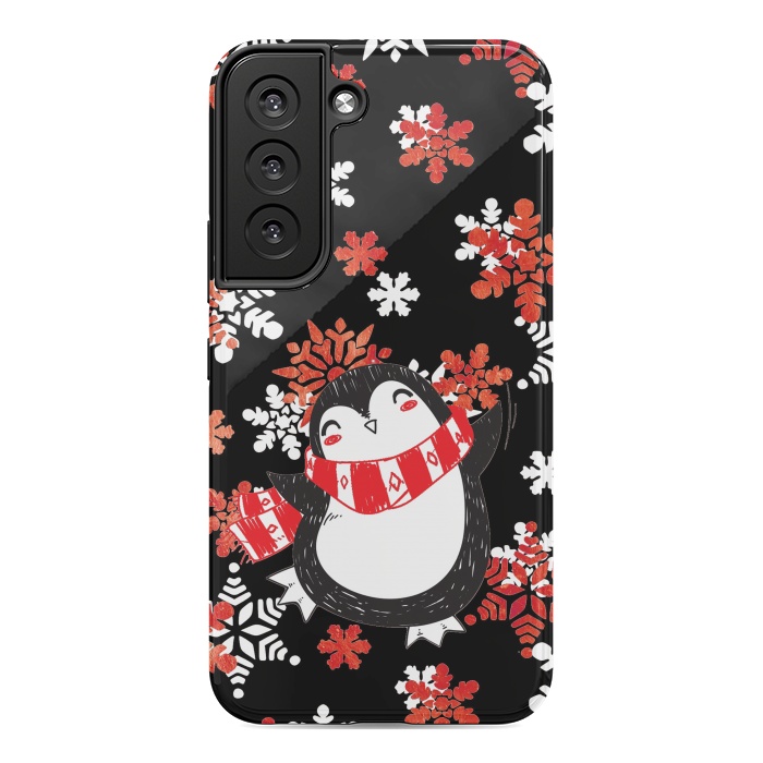 Galaxy S22 StrongFit Cute penguin and winter snowflakes Jolly Christmas illustration by Oana 
