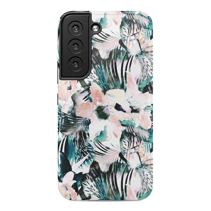 Galaxy S22 StrongFit Tropical flowers and palm leaves by Oana 