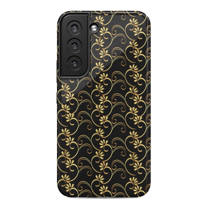 Galaxy S22 StrongFit golden black floral pattern by MALLIKA