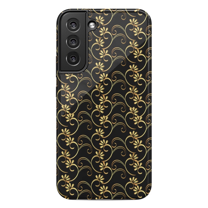 Galaxy S22 plus StrongFit golden black floral pattern by MALLIKA