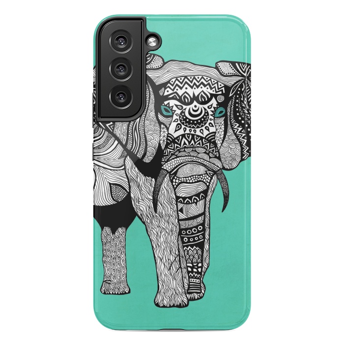 Galaxy S22 plus StrongFit Turquoise Elephant by Pom Graphic Design