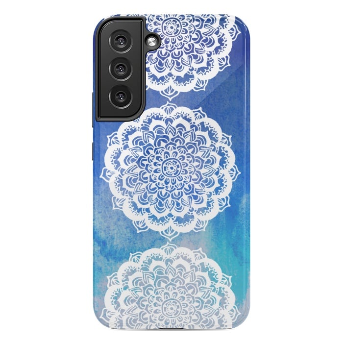 Galaxy S22 plus StrongFit Intricate Mandala on Watercolor Blue by Tangerine-Tane