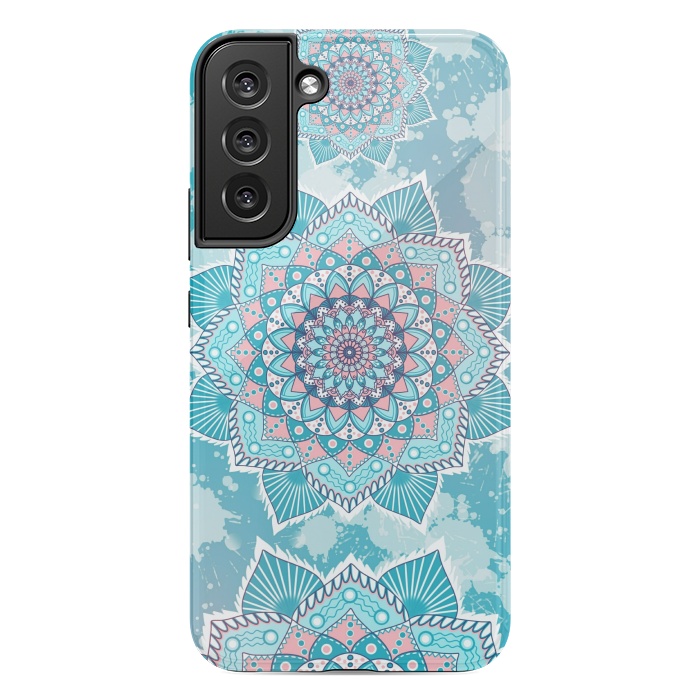 Galaxy S22 plus StrongFit Flower mandala turquoise blue by Jms