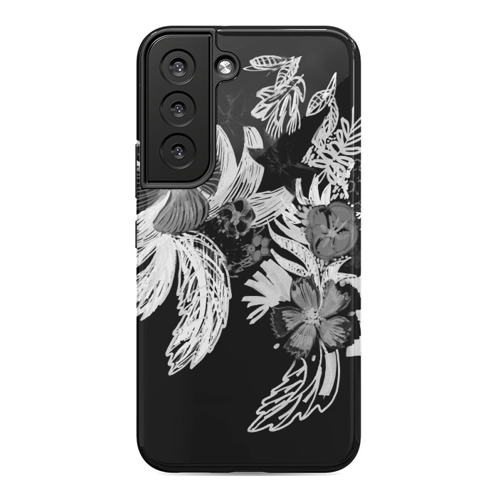 Galaxy S22 StrongFit Black and white marker sketched flowers by Oana 