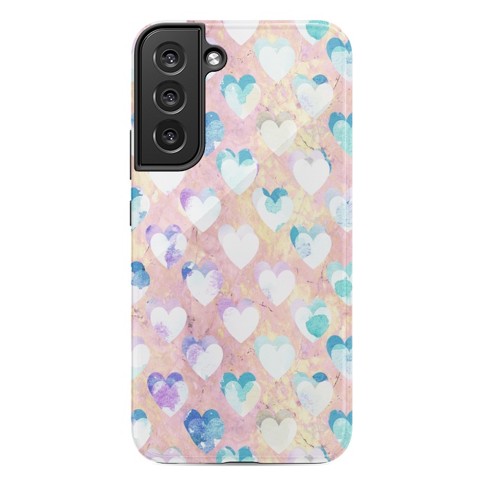 Galaxy S22 plus StrongFit Pastel painted hearts on pink marble Valentine by Oana 