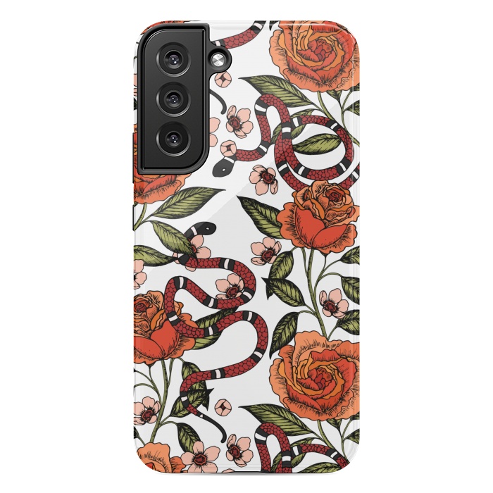 Galaxy S22 plus StrongFit Roses and snake. White pattern by Julia Badeeva