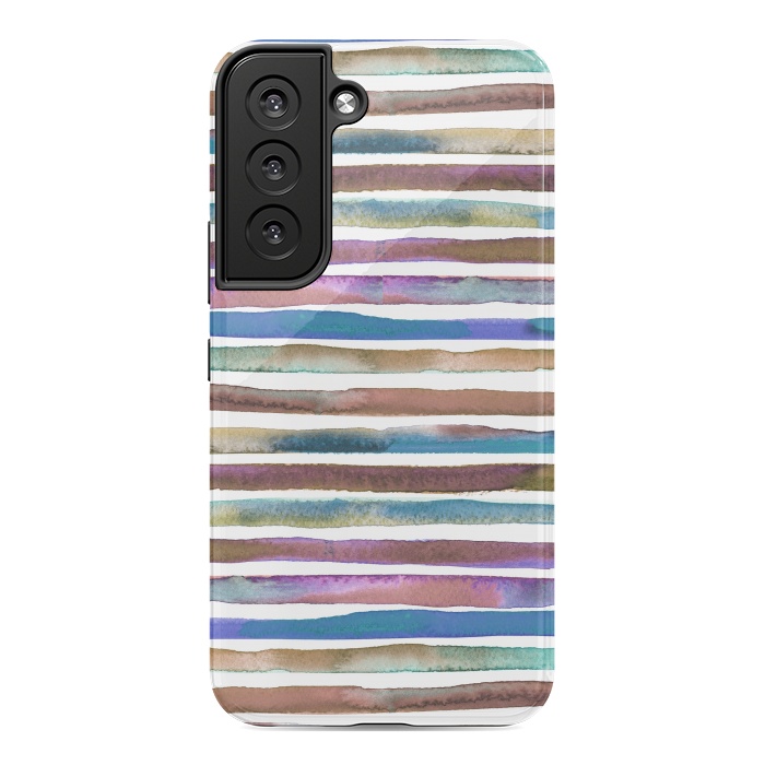 Galaxy S22 StrongFit Geometric Watercolor Lines and Stripes Purple Gold by Ninola Design