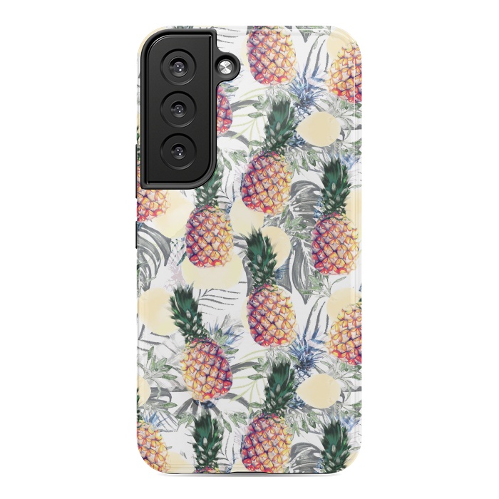 Galaxy S22 StrongFit Pineapples and tropical leaves colorful pattern by Oana 