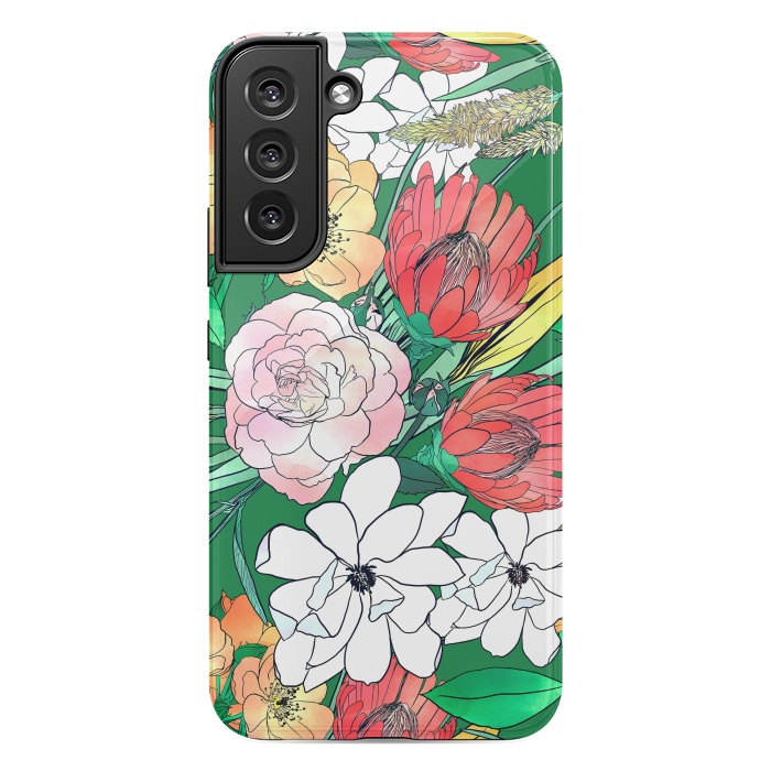 Galaxy S22 plus StrongFit Colorful Hand Drawn Flowers Green Girly Design by InovArts