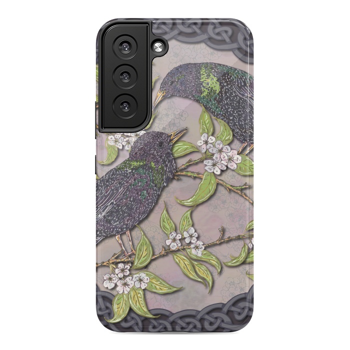 Galaxy S22 StrongFit Celtic Starlings in Blossom by Lotti Brown