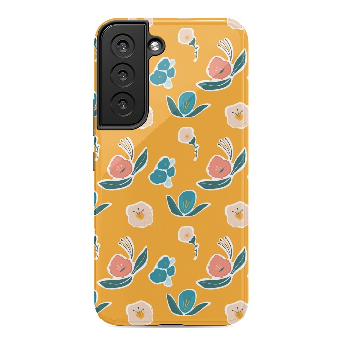 Galaxy S22 StrongFit Gold Floral by Kimberly Senn | Senn & Sons