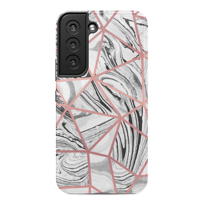 Galaxy S22 StrongFit Triangle geometric painted marble tiles with rose gold by Oana 