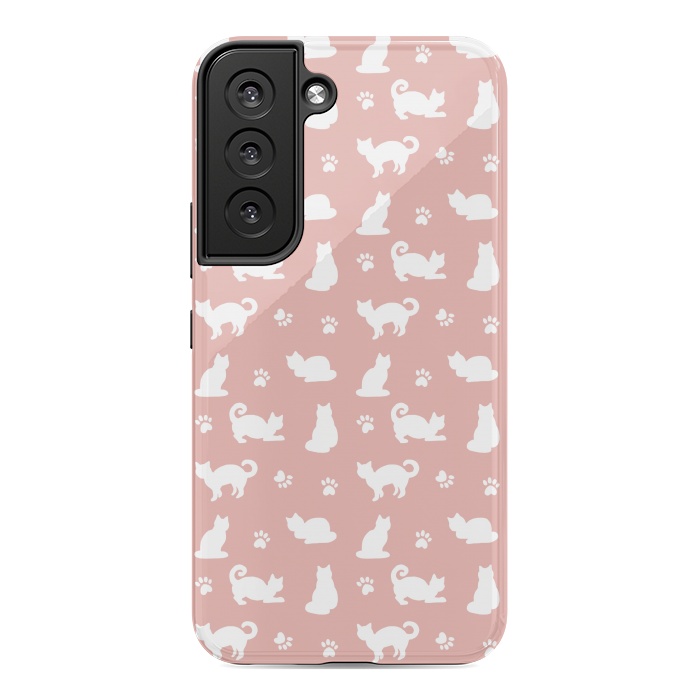 Galaxy S22 StrongFit Pink and White Cat Pattern by Julie Erin Designs