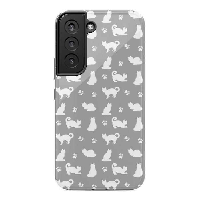 Galaxy S22 StrongFit White and Gray Cat Pattern by Julie Erin Designs