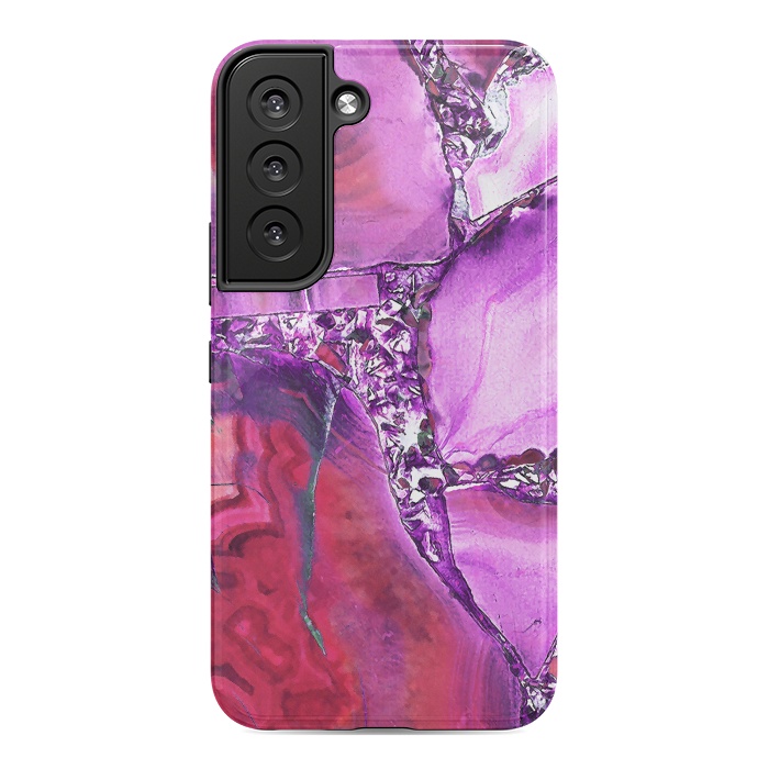Galaxy S22 StrongFit Vibrant red pink geode and rhinestones by Oana 