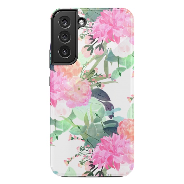 Galaxy S22 plus StrongFit Girly Pink & White Flowers Watercolor Paint by InovArts