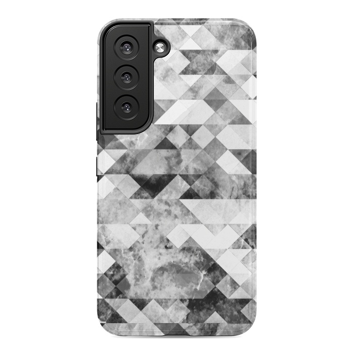 Galaxy S22 StrongFit Black and white textured marble triangles by Oana 