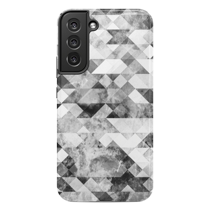 Galaxy S22 plus StrongFit Black and white textured marble triangles by Oana 