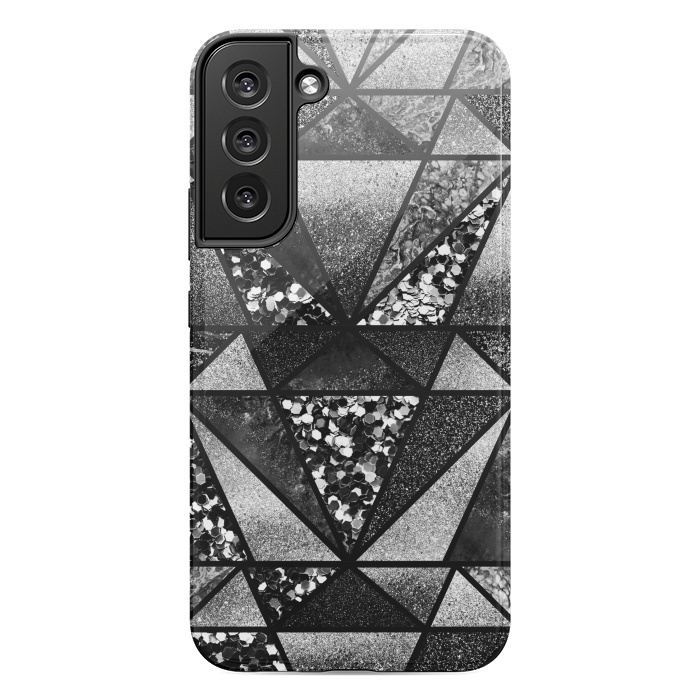 Galaxy S22 plus StrongFit Black and silver glitter sparkle triangles by Oana 