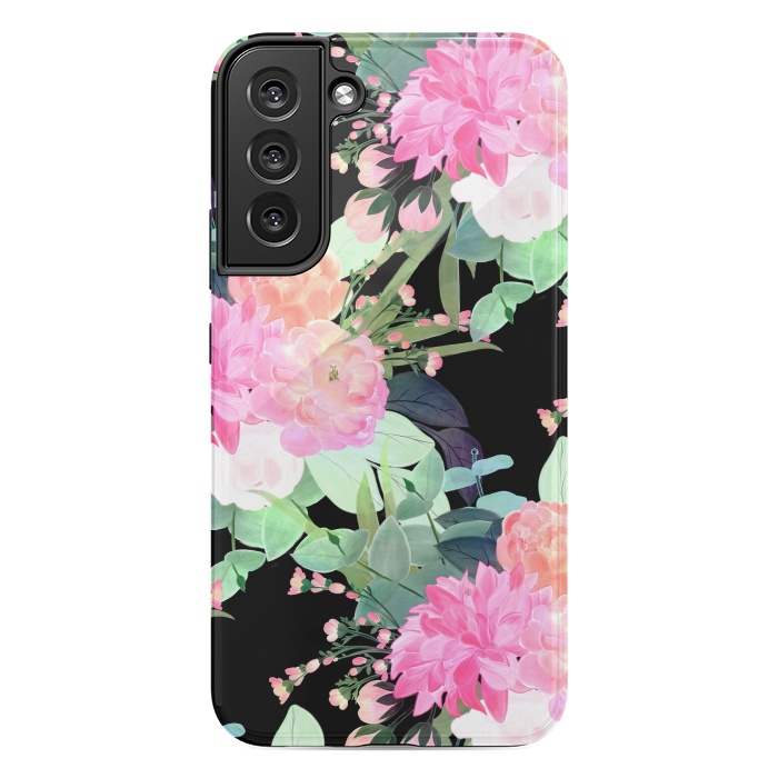 Galaxy S22 plus StrongFit Trendy Pink & Black Flowers Watercolor Design by InovArts