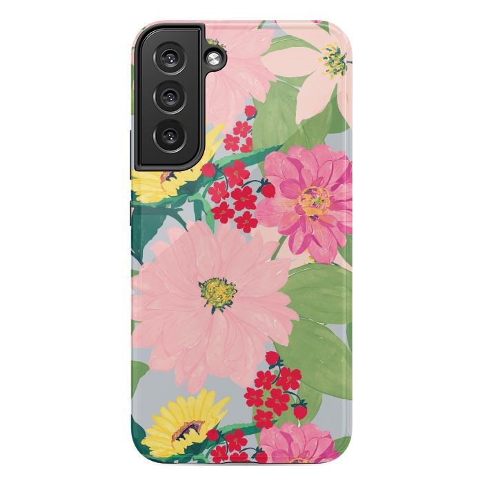 Galaxy S22 plus StrongFit Elegant Watercolor Sunflowers Blush Floral Gray Design by InovArts