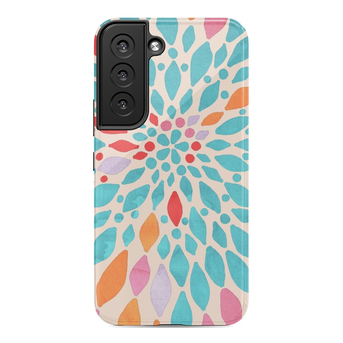 Galaxy S22 StrongFit Radiant Dahlia - teal, orange, coral, pink  by Tangerine-Tane