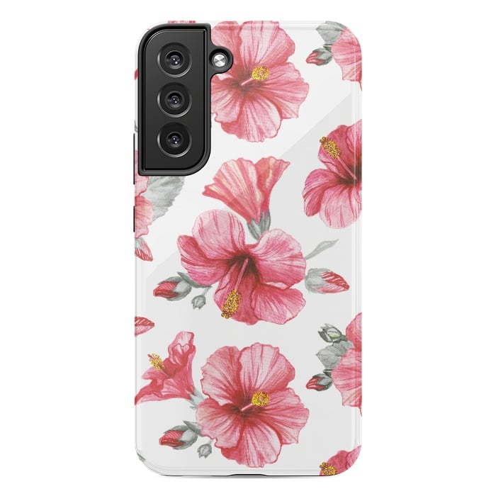 Galaxy S22 plus StrongFit Watercolor hibiscus flowers by Oana 