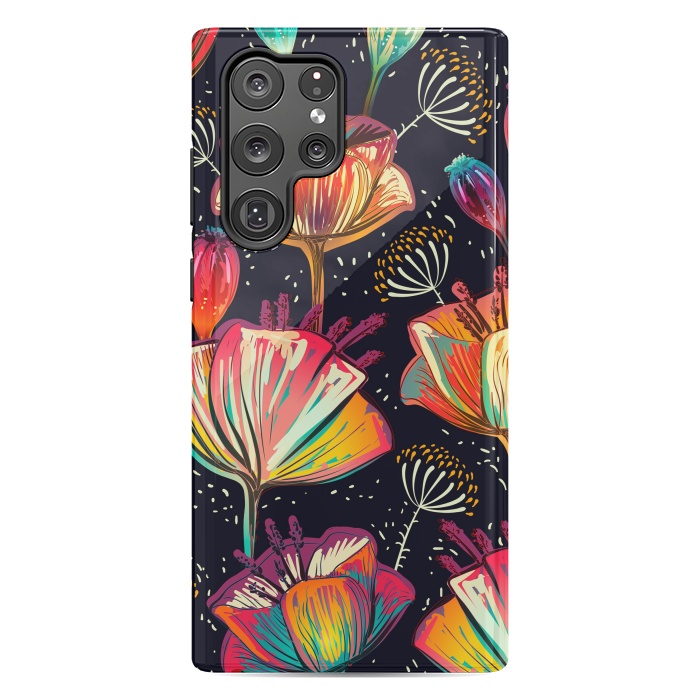 Galaxy S22 Ultra StrongFit Colorful Seamless Vector Pattern with Flowers and Plants by ArtsCase