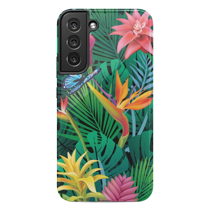 Galaxy S22 plus StrongFit Cute Tropical Floral Design Green Pink and Purple by ArtsCase