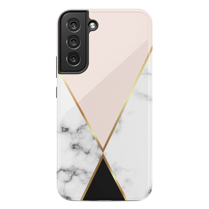 Galaxy S22 plus StrongFit Vector Marble Geometric Background with Black and Gold Triangles by ArtsCase