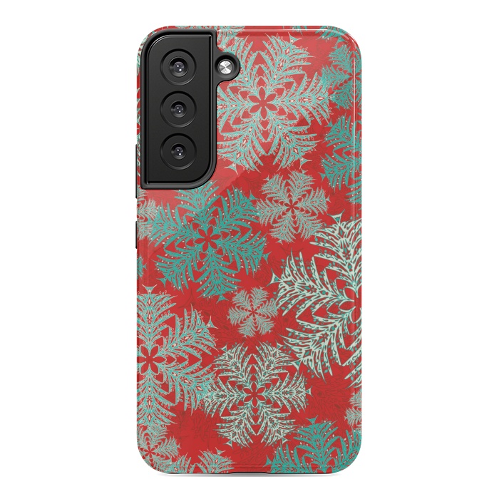 Galaxy S22 StrongFit Xmas Snowflakes Red Aqua by Lotti Brown